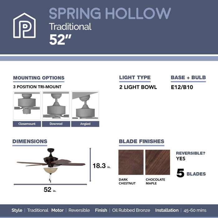 52 in. Traditional Indoor LED Ceiling Fan with Light Pull Chain, Reversible Ceiling Fan Summer Winter, Bronze Ceiling Fan-4-ErisView