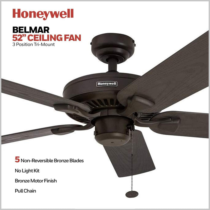 52 in. Traditional LED Indoor Outdoor Ceiling Fans with Pull Chain, Bronze Reversible Fan for Summer Winter-10-ErisView