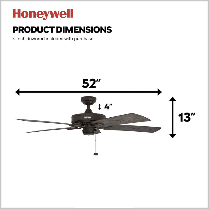 52 in. Traditional LED Indoor Outdoor Ceiling Fans with Pull Chain, Bronze Reversible Fan for Summer Winter-12-ErisView