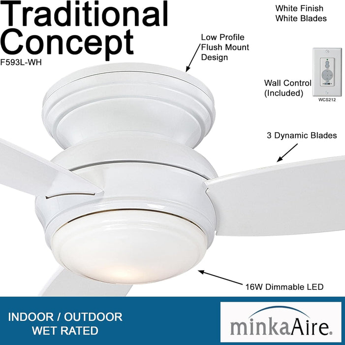 52 in. Traditional  White Ceiling Fan, Flush Mount LED Recessed Ceiling Fan-16-ErisView
