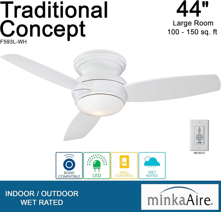 52 in. Traditional  White Ceiling Fan, Flush Mount LED Recessed Ceiling Fan-18-ErisView