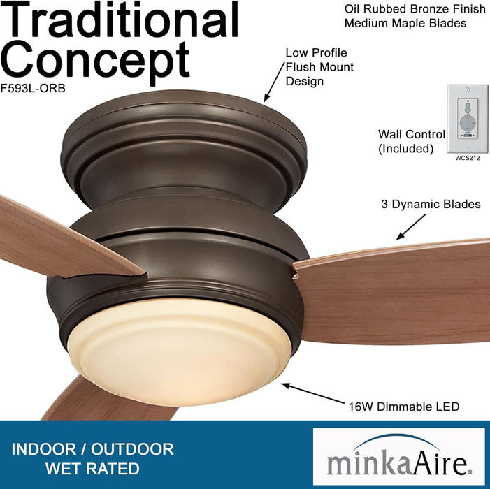 52 in. Traditional  White Ceiling Fan, Flush Mount LED Recessed Ceiling Fan-7-ErisView