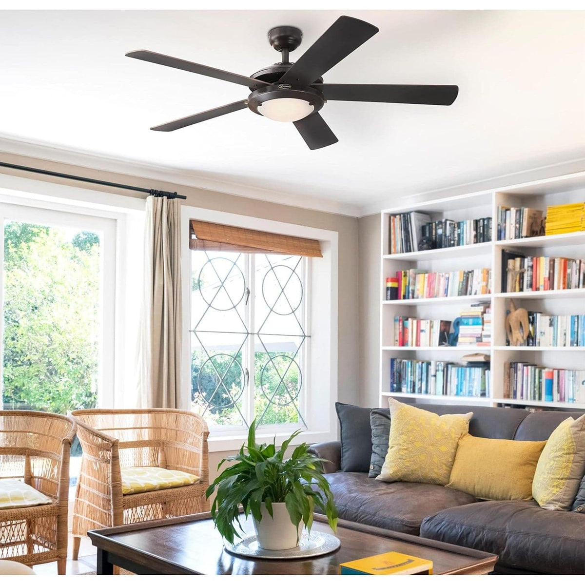 52 in. Transitional Dimmable LED Ceiling Fan with Light, Mid Century M ...