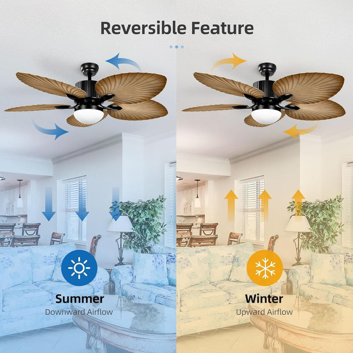 52 in. Tropical Ceiling Fan with LED Light and Remote, Palm Leaf Ceiling Fan, Silent Ceiling Fan for Porch, Indoor Ceiling Fan for Living Room Bedroom-4-ErisView