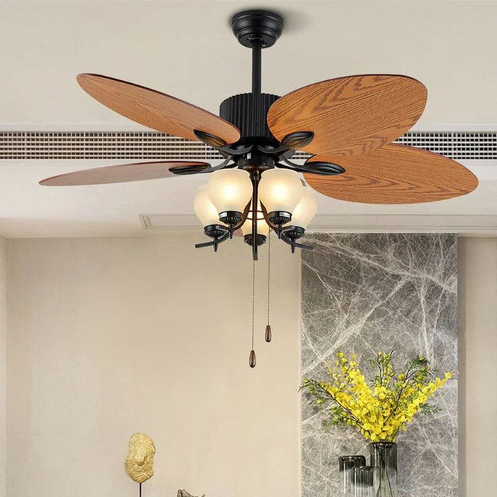 52 in. Tropical Outdoor Ceiling Fan for Patio Porch, Downrod Ceiling Fan Light Kit Pull Chain Remote Control for Dining Room Bedroom Living Room-ErisView