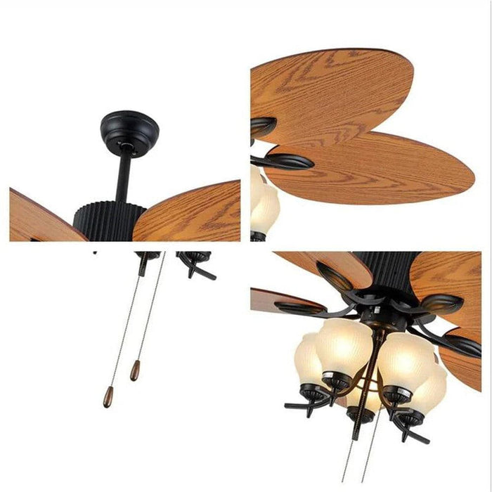 52 in. Tropical Outdoor Ceiling Fan for Patio Porch, Downrod Ceiling Fan Light Kit Pull Chain Remote Control for Dining Room Bedroom Living Room-ErisView