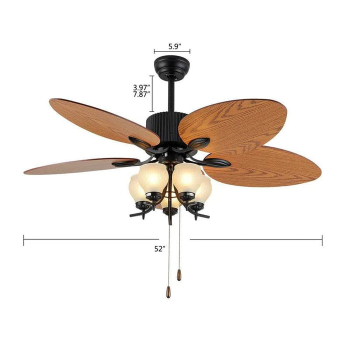 52 in. Tropical Outdoor Ceiling Fan for Patio Porch, Downrod Ceiling Fan Light Kit Pull Chain Remote Control for Dining Room Bedroom Living Room-ErisView