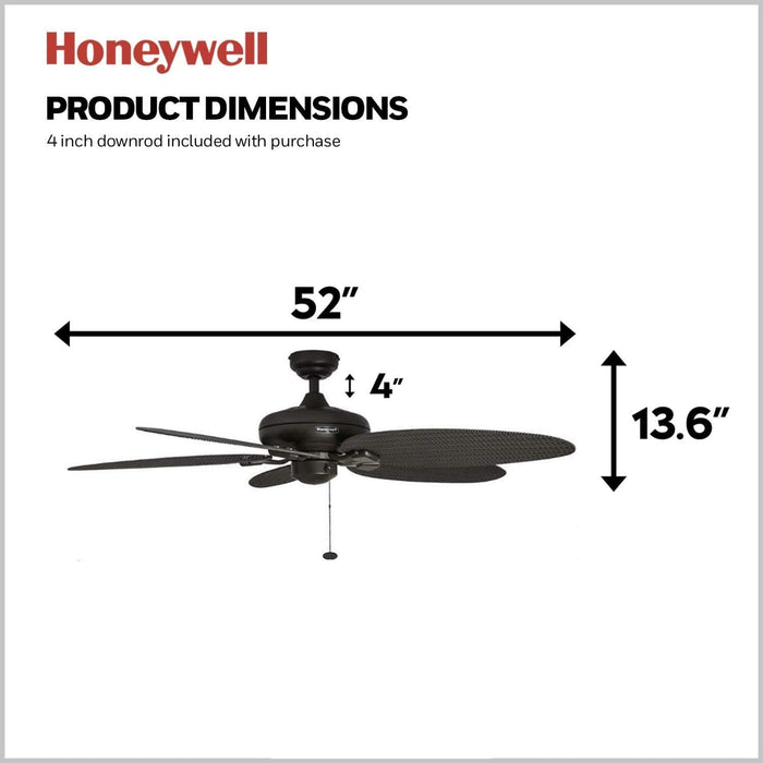 52 in. Tropical Indoor Outdoor Ceiling Fans NO Light, Damp Rated Palm Leaf Ceiling Fan, Blades Bronze Ceiling Fan with Pull Chain-5-ErisView