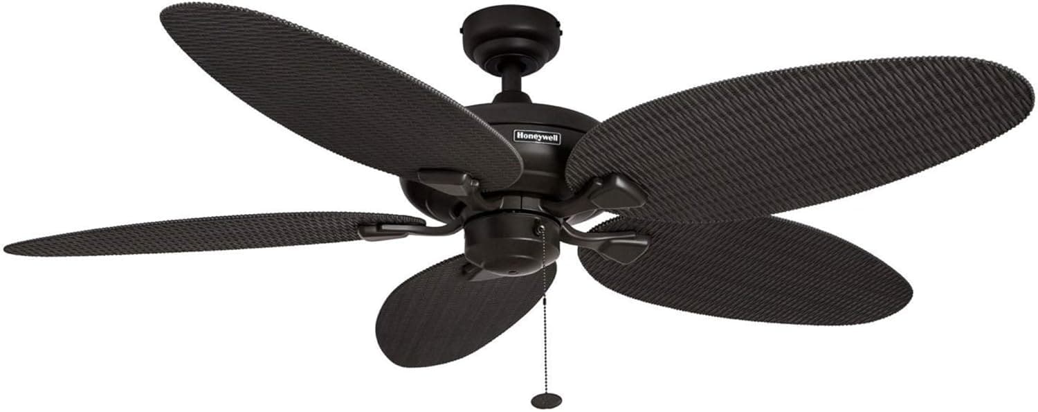 52 in. Tropical Indoor Outdoor Ceiling Fans NO Light, Damp Rated Palm Leaf Ceiling Fan, Blades Bronze Ceiling Fan with Pull Chain-1-ErisView