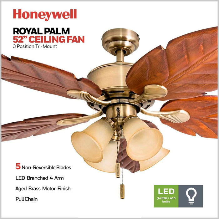 52 in. Tropical LED Ceiling Fan with Light Pull Chain, Solid Wood Blade Bronze Ceiling Fan-11-ErisView