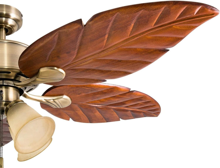 52 in. Tropical LED Ceiling Fan with Light Pull Chain, Solid Wood Blade Bronze Ceiling Fan-17-ErisView