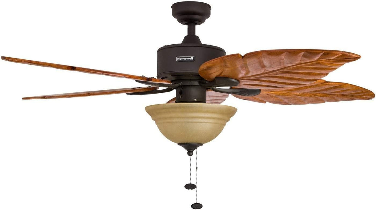 52 in. Tropical LED Ceiling Fan with Light Pull Chain, Solid Wood Blade Bronze Ceiling Fan-6-ErisView