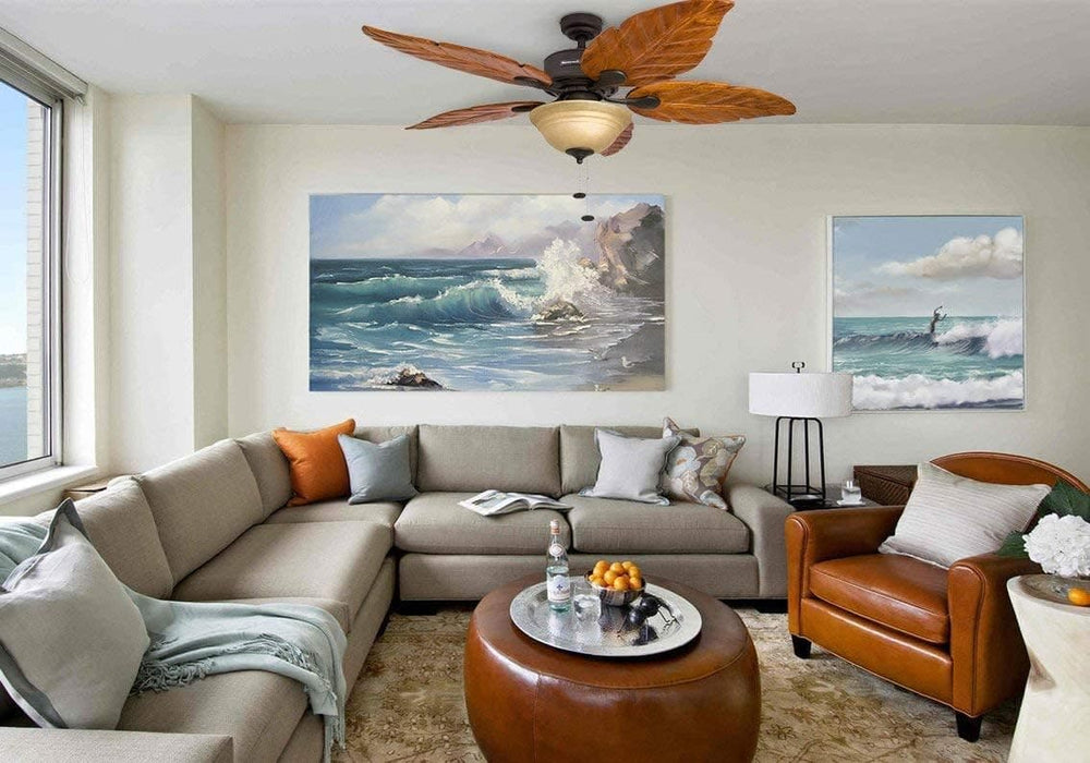 52 in. Tropical LED Ceiling Fan with Light Pull Chain, Solid Wood Blade Bronze Ceiling Fan-7-ErisView