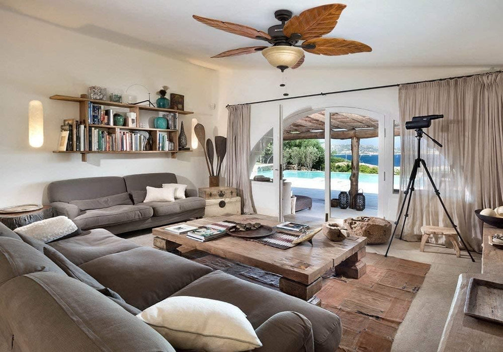 52 in. Tropical LED Ceiling Fan with Light Pull Chain, Solid Wood Blade Bronze Ceiling Fan-8-ErisView