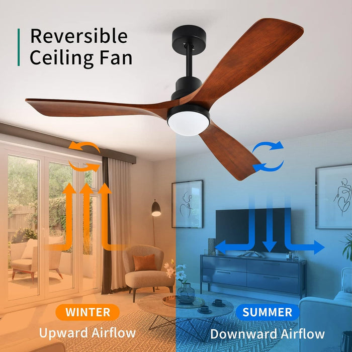 52 in. Walnut Low Profile Ceiling Fan with Light and Remote, Flush Mount Fan, Quiet Ceiling Fans with Lights, Black Outdoor Ceiling Fan-13-ErisView