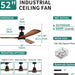 52 in. Walnut Low Profile Ceiling Fan with Light and Remote, Flush Mount Fan, Quiet Ceiling Fans with Lights, Black Outdoor Ceiling Fan-14-ErisView