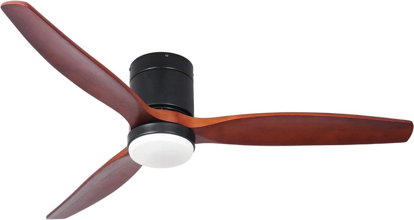 52 in. Walnut Low Profile Ceiling Fan with Light and Remote, Flush Mount Fan, Quiet Ceiling Fans with Lights, Black Outdoor Ceiling Fan-8-ErisView