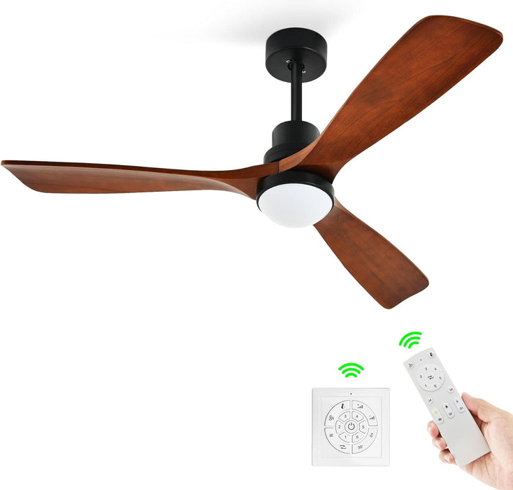 52 in. Walnut Low Profile Ceiling Fan with Light and Remote, Flush Mount Fan, Quiet Ceiling Fans with Lights, Black Outdoor Ceiling Fan-9-ErisView