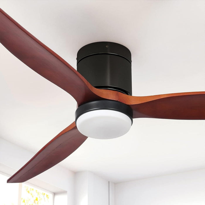 52 in. Walnut Low Profile Ceiling Fan with Light and Remote, Flush Mount Fan, Quiet Ceiling Fans with Lights, Black Outdoor Ceiling Fan-1-ErisView