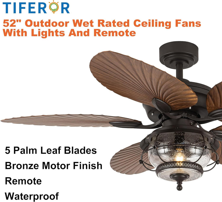52 in. Wet Rated Outdoor Ceiling Fans with Light and Remote, Tropical Outdoor Ceiling Fan, Palm Ceiling Fan, Outdoor Patio Ceiling Fans, Gazebo Fan-2-ErisView
