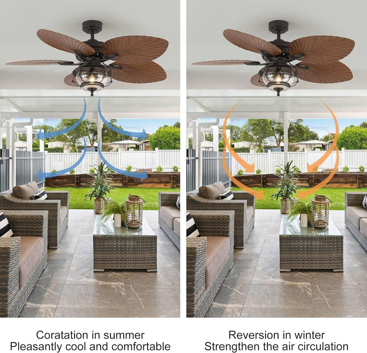 52 in. Wet Rated Outdoor Ceiling Fans with Light and Remote, Tropical Outdoor Ceiling Fan, Palm Ceiling Fan, Outdoor Patio Ceiling Fans, Gazebo Fan-5-ErisView