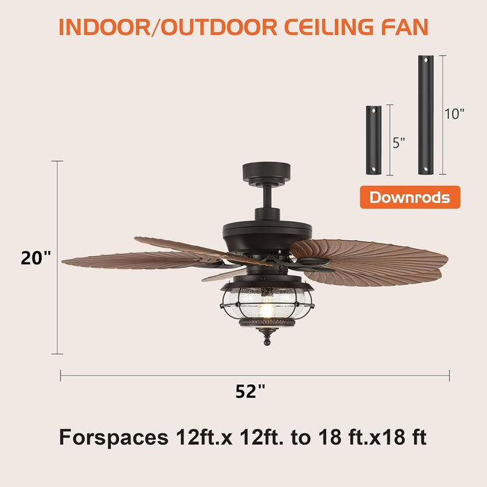 52 in. Wet Rated Outdoor Ceiling Fans with Light and Remote, Tropical Outdoor Ceiling Fan, Palm Ceiling Fan, Outdoor Patio Ceiling Fans, Gazebo Fan-6-ErisView