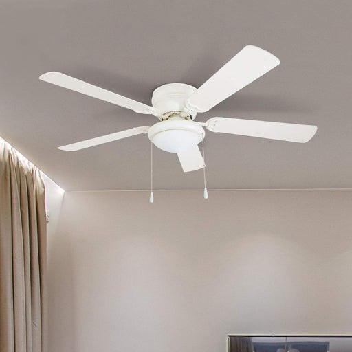 52 in. White Ceiling Fan with Bowl Light Kit, Best Flush Mount Ceiling Fans-2-ErisView