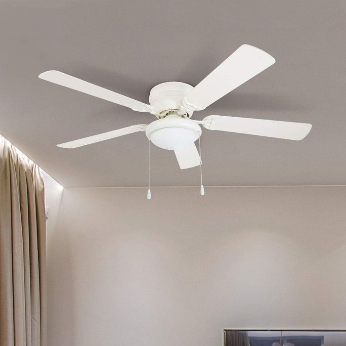 52 in. White Ceiling Fan with Bowl Light Kit, Best Flush Mount Ceiling Fans-2-ErisView