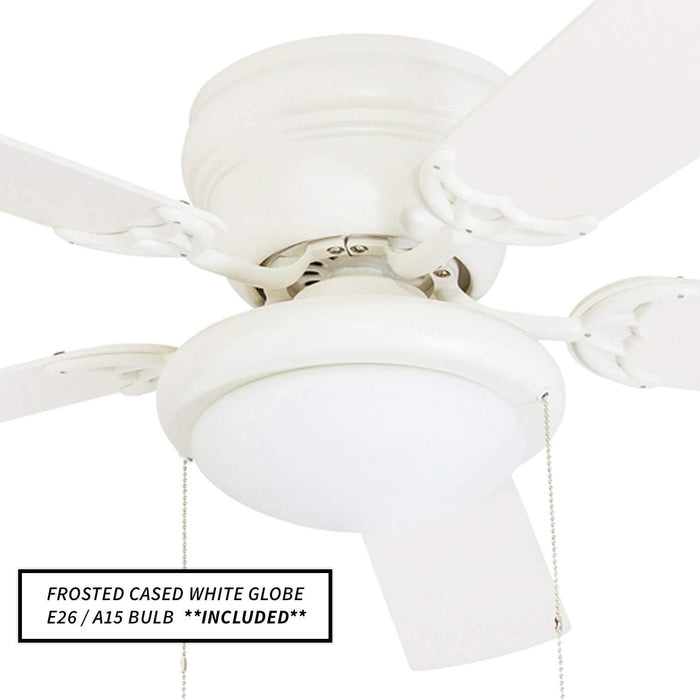 52 in. White Ceiling Fan with Bowl Light Kit, Best Flush Mount Ceiling Fans-3-ErisView