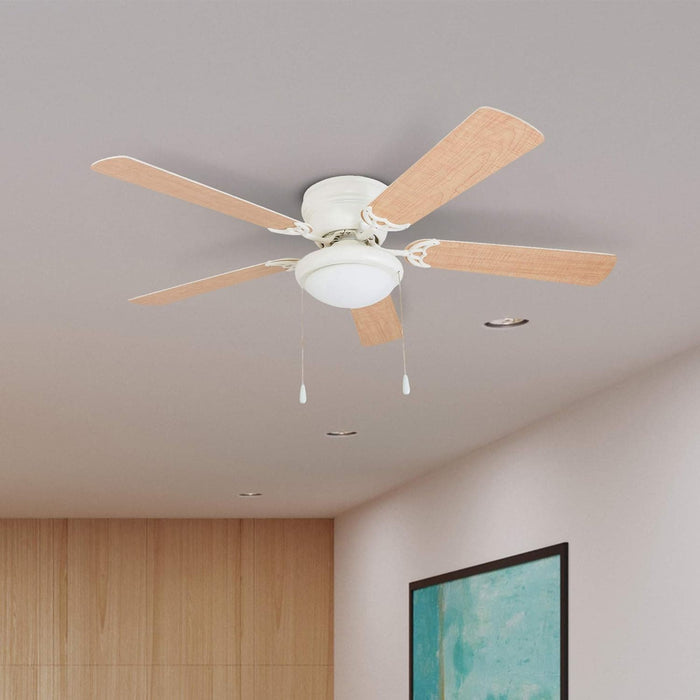 52 in. White Ceiling Fan with Bowl Light Kit, Best Flush Mount Ceiling Fans-7-ErisView