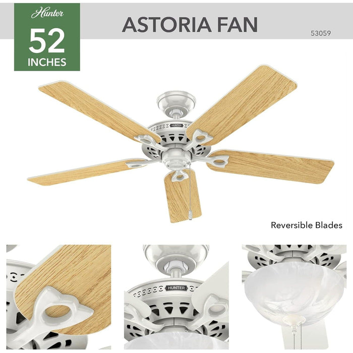 52 in. White Ceiling Fan with LED Light Kit and Pull Chain, Hugger Ceiling Fan with Light-2-ErisView