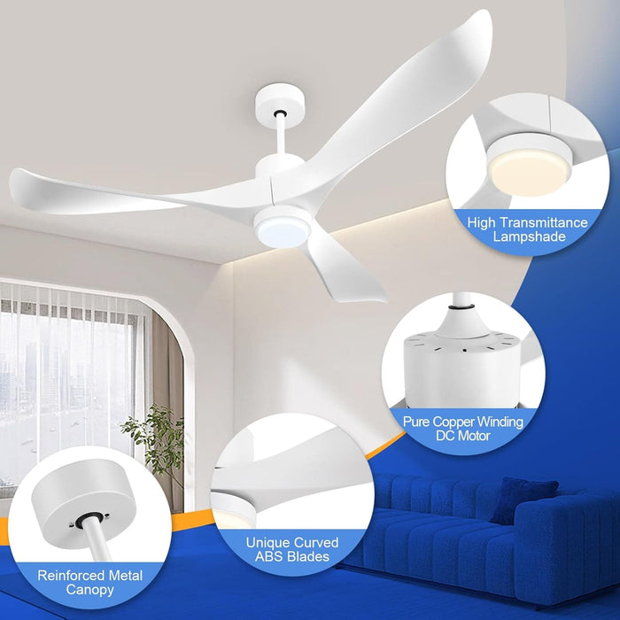 52 in. White Ceiling Fan with Light, Smart Fans with Remote Alexa Google Home Tuya APP Control, Indoor Low Ceiling Fan, Elegant Ceiling Fans-3-ErisView