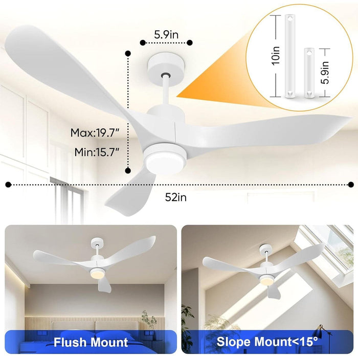52 in. White Ceiling Fan with Light, Smart Fans with Remote Alexa Google Home Tuya APP Control, Indoor Low Ceiling Fan, Elegant Ceiling Fans-4-ErisView