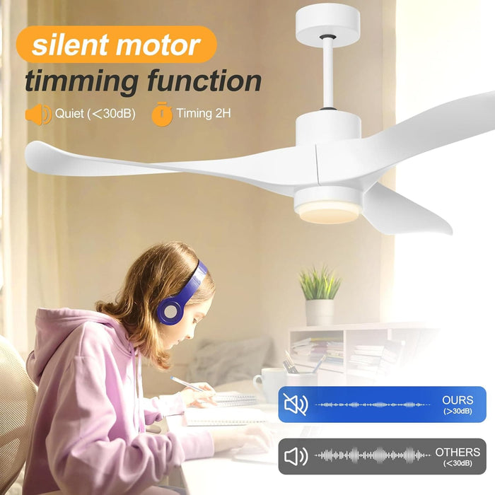 52 in. White Ceiling Fan with Light, Smart Fans with Remote Alexa Google Home Tuya APP Control, Indoor Low Ceiling Fan, Elegant Ceiling Fans-5-ErisView
