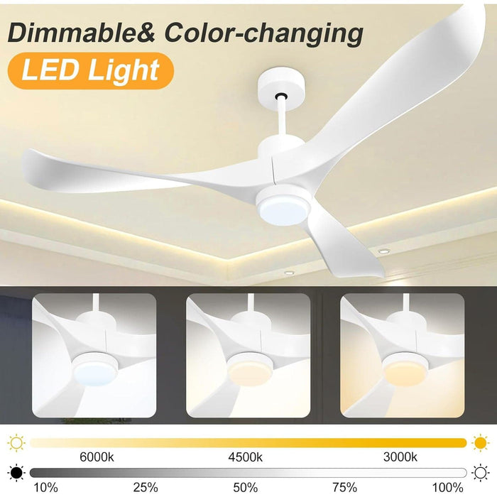 52 in. White Ceiling Fan with Light, Smart Fans with Remote Alexa Google Home Tuya APP Control, Indoor Low Ceiling Fan, Elegant Ceiling Fans-6-ErisView