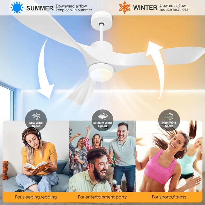 52 in. White Ceiling Fan with Light, Smart Fans with Remote Alexa Google Home Tuya APP Control, Indoor Low Ceiling Fan, Elegant Ceiling Fans-7-ErisView