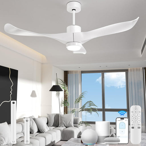 52 in. White Ceiling Fan with Light, Smart Fans with Remote Alexa Google Home Tuya APP Control, Indoor Low Ceiling Fan, Elegant Ceiling Fans-9-ErisView