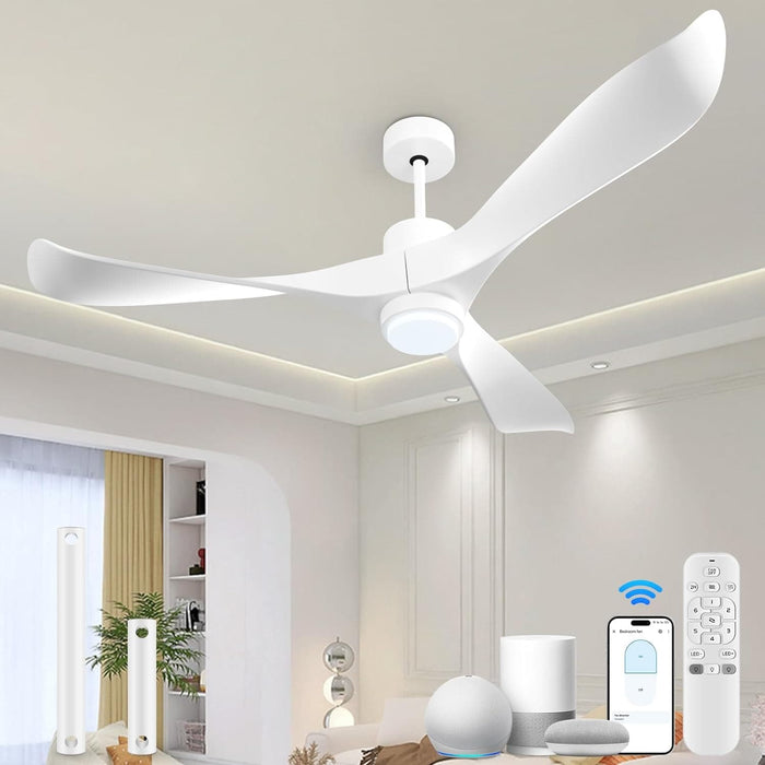 52 in. White Ceiling Fan with Light, Smart Fans with Remote Alexa Google Home Tuya APP Control, Indoor Low Ceiling Fan, Elegant Ceiling Fans-1-ErisView