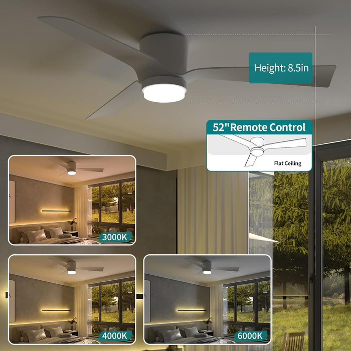 52 in. White Ceiling Fan with Lights and Remote, Ceiling Fan with Low Profile Light, Reversible Quiet Ceiling Fans, 3 Blades Modern Ceiling Fan-6-ErisView