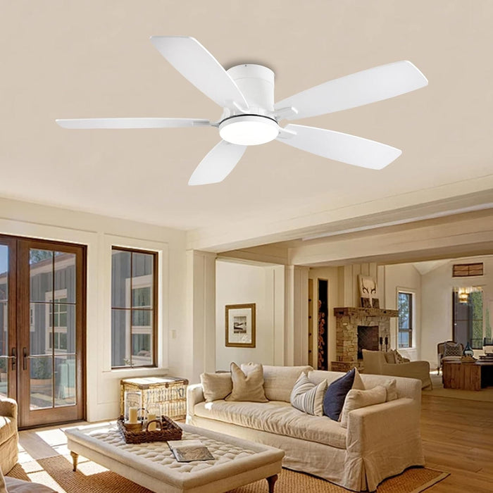 52 in. White Ceiling Fan with Low Profile Light and Remote, Flush Mount Outdoor Ceiling Fan, Noiseless Reversible Fan in Winter Summer-8-ErisView