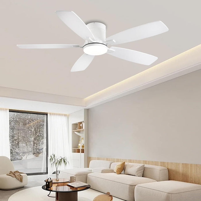 52 in. White Ceiling Fan with Low Profile Light and Remote, Flush Mount Outdoor Ceiling Fan, Noiseless Reversible Fan in Winter Summer-9-ErisView