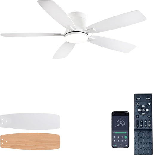 52 in. White Ceiling Fan with Low Profile Light and Remote, Flush Mount Outdoor Ceiling Fan, Noiseless Reversible Fan in Winter Summer-1-ErisView