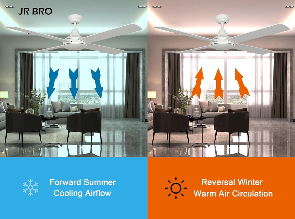 52 in. White Ceiling Fans without Lights, Indoor Outdoor Ceiling Fan with Remote Control for Bedroom Living Room Kitchen Dining Room-3-ErisView