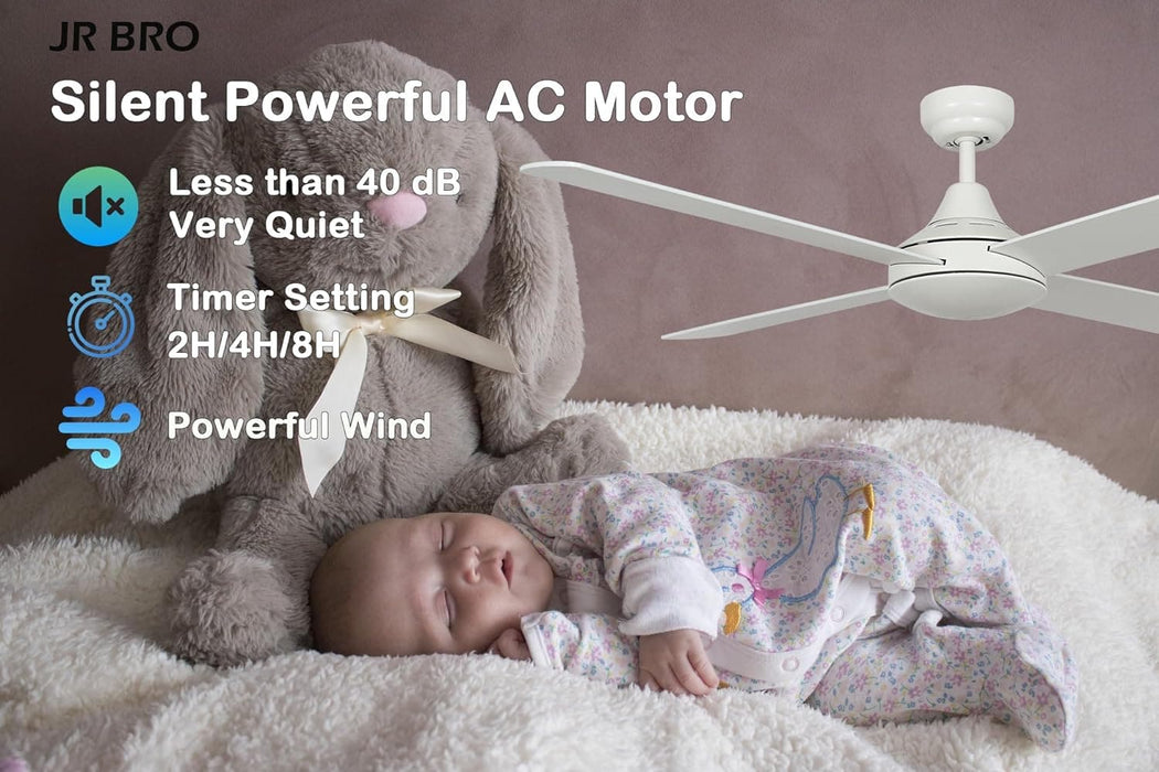 52 in. White Ceiling Fans without Lights, Indoor Outdoor Ceiling Fan with Remote Control for Bedroom Living Room Kitchen Dining Room-5-ErisView