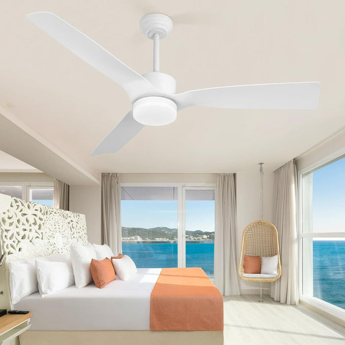 52 in. White Dimmable Reversible DC Ceiling Fan, 5 Blade Ceiling Fan with Light Remote, Indoor Ceiling Fan for Bedroom Kitchen, Outdoor Patio Fan-10-ErisView