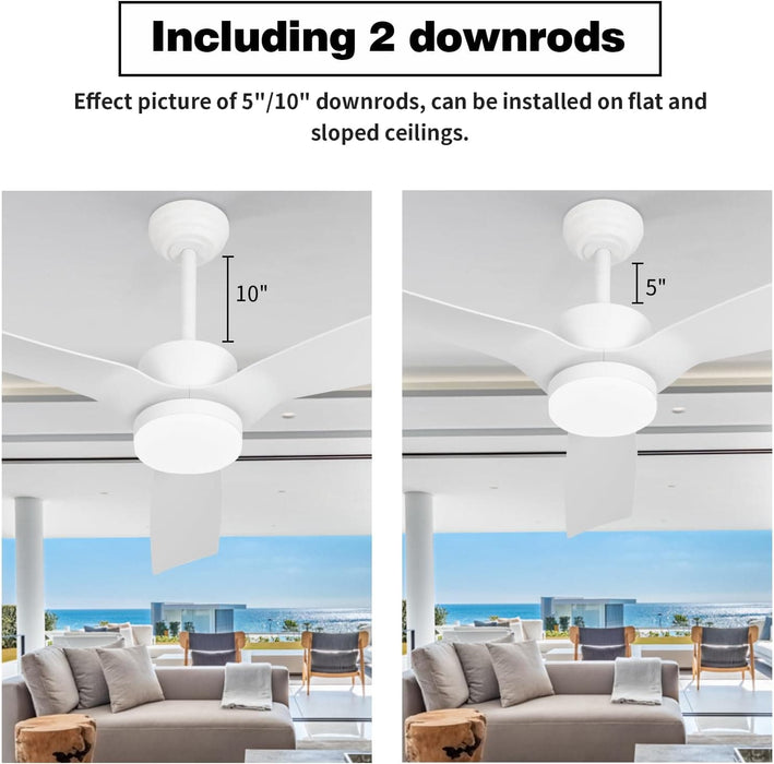 52 in. White Dimmable Reversible DC Ceiling Fan, 5 Blade Ceiling Fan with Light Remote, Indoor Ceiling Fan for Bedroom Kitchen, Outdoor Patio Fan-13-ErisView