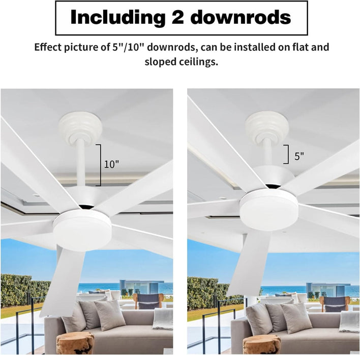 52 in. White Dimmable Reversible DC Ceiling Fan, 5 Blade Ceiling Fan with Light Remote, Indoor Ceiling Fan for Bedroom Kitchen, Outdoor Patio Fan-6-ErisView
