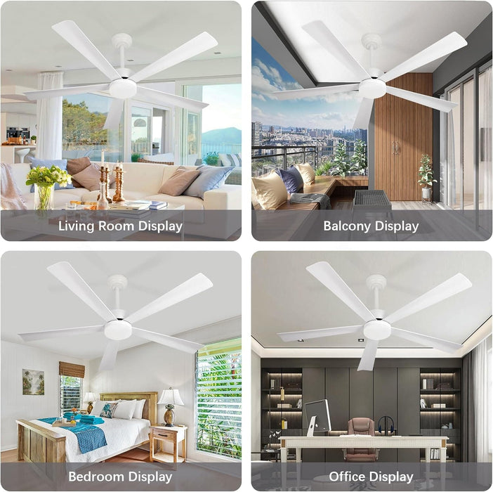 52 in. White Dimmable Reversible DC Ceiling Fan, 5 Blade Ceiling Fan with Light Remote, Indoor Ceiling Fan for Bedroom Kitchen, Outdoor Patio Fan-8-ErisView