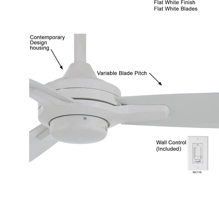 52 in. White Flat Ceiling Fan, IndoorOutdoor Ceiling Fans without Lights-2-ErisView