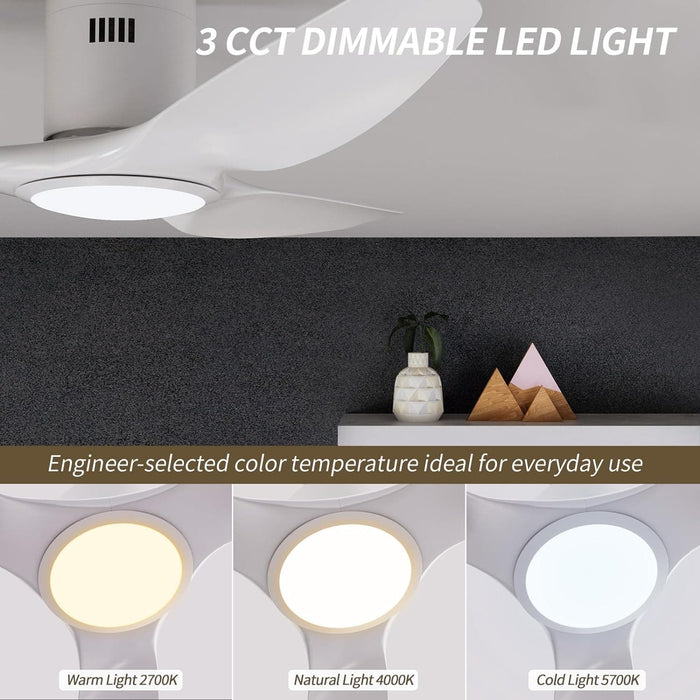 52 in. White Flush Mount Ceiling Fans with Remote, Modern Ceiling Fan with Low Profile Light, Quite Reversible DC Ceiling Fan-2-ErisView